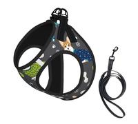 Wearing Clothes Corgi Dogs Print Harness Leash Set For Cats And Dogs, Reflective Adjustable, Soft Breathable Mesh Vest With Escape-Proof Lead, For Small Pets And Kitten Puppies
