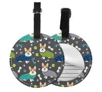 Wearing Clothes Corgi Dogs Print Luggage Tag Round Leather Luggage Tag Easy Identification & Privacy Protection for Suitcases Easy to Identify Privacy Cover Id Label