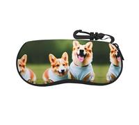 Wearing Clothes Corgi Dogs Printed Glasses Case - Soft Zipper Eyeglass Protective Holder Box, Multi-Use Wallet and Jewelry Bag