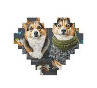 Wearing Clothes Corgi Dogs Printed Jigsaw Puzzle 10.8x12.8 CM, Heart-Shaped Puzzle Challenging Game for Adults, Fun Decorative Wall Decor