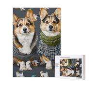Wearing Clothes Corgi Dogs Printed Jigsaw Puzzle with Storage Box, Wooden Puzzle for Adults and Kids, 300 Pieces Family Fun Decorative Game