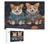 Wearing Clothes Corgi Dogs Puzzles for Adults Wooden Jigsaw Puzzle with Storage Box Personalized Exquisite Wooden Puzzle for Home Wall Decorative Puzzles&Relaxing Gifts 300 PCS Pieces