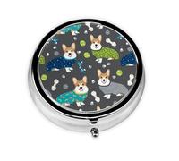 Wearing Clothes Corgi Dogs This Small, Round, Three-Compartment Travel Pill Box is Perfect for Storing Daily medications, Vitamins, and on-The-go.