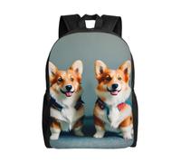 Wearing Clothes Cute Corgi Dogs Print Double Shoulder Backpack Camping Bag | Lightweight Unisex Travel Rucksack Daily Use Work Business Trips Sports Suitable Both