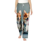 Wearing Clothes Cute Corgi Dogs Print Women'S Pajama Pants Soft Comfort Sleepwear Holiday Winter Gift Indoor Lounging