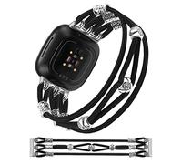 Wearlizer Beaded Bracelet Strap for Women, Handmade Elastic Nylon Stretchy Solo Loop Boho Cute Replacement Watch Band 4, M(6.1''-6.5''), Black-for Versa 4/Versa 3/Sense 2/Sense