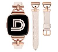 Wearlizer Bracelet Compatible with Versa 2, Leather Versa Bracelets for Women, Dressy Slim Leather Strap Bracelet with D-Shape Metal Clasp for Versa / Versa 2 / Versa Lite / Versa SE Smart Watch