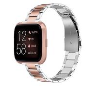 Wearlizer for Fitbit Versa Strap/Fitbit Versa 2 Straps, Stainless Steel Replacement Straps Band for Fitbit Versa Lite Men Women Small Large (Silver & Versa 2 Copper Rose)