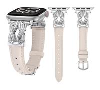 Wearlizer Leather Strap Compatible with Apple Watch Straps 40/38/41/42mm Women, Elegant Slim Dressy Strap with Celtic Knot Buckle for iWatch Series 11 10 9 8 SE 7 6 5 SE 4 3 2 1 Starlight/Silver