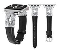 Wearlizer Leather Strap Compatible with Apple Watch Straps 40/38/41/42mm Women, Elegant Slim Dressy Strap with Celtic Knot Buckle for iWatch Series 10 9 8 SE 7 6 5 SE 4 3 2 1 Black/Silver