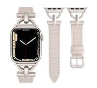 Wearlizer Leather Strap Compatible with Apple Watch Women 38/40/41mm, Dressy Leather Strap with D-Shape Metal Buckle for iWatch Series 9 8 SE 7 6 5 4 3 2 1 Lizard Starlight/Starlight Buckle
