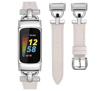 Wearlizer Leather Strap Compatible with Fitbit Charge 5 Wristbands for Women, Dressy Slim Leather Strap Bracelet with D-Shape Metal Buckle Replacement Strap for Charge 5, Nur für Charge 5