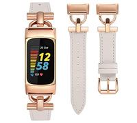 Wearlizer Leather Strap Compatible with Fitbit Charge 5 Wristbands for Women, Dressy Slim Leather Strap Bracelet with D-Shape Metal Buckle Replacement Strap for Charge 5, Nur für Charge 5