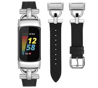 Wearlizer Leather Strap Compatible with Fitbit Charge 5 Wristbands for Women, Dressy Slim Leather Strap Bracelet with D-Shape Metal Buckle Replacement Strap for Charge 5, Nur für Charge 5