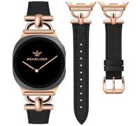 Wearlizer Leather Straps Compatible with Samsung Galaxy Watch 8 Strap 40mm 44mm/Watch 8 Classic 46mm, Dressy Designer Slim Leather Band Wristband Accessories with D-Shape Metal Buckle for Women