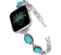 Wearlizer Turquoise Stone Bracelet Compatible with Apple Watch Strap 42/46/45/44/49mm Women Metal Handmade Gemstone Replacement for iWatch Ultra Series SE/11/10/9/8/7/6/5/4/3/2/1 Silver/Turquoise