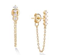 WEARON Gold Stud Earrings for Women 14K Gold Plated Cubic Zirconia Dangle Drop Simple Chain Earrings Jewelry, 1.25 inches, Brass, No Gemstone