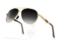 WEAROYO Polarized Sunglasses Men Womens Al-Mg Alloy Frame Spring Hinges Pilot Military Style UV400 Protection Driving, Gold Frame/Gradient Grey Lens(non Mirror), M