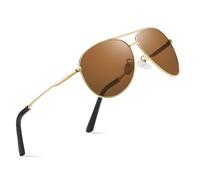 wearPro Polarised Sunglasses - Unisex Pilot Sunglasses UV400 Protection Polarized Sun Glasses Black Classic Vintage Style Ultralight Shades For Driving-A6-Gold/Brown