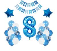 WEARYGING Blue White Balloons - 8th Boy Birthday Decorations with 40 Inch Blue Number Balloon 8 and Happy Birthday Banners