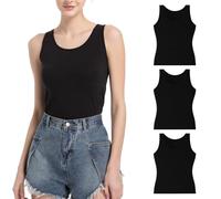 WEASIC Ladies Vest Tops Women UK Tank Tops Women Women's Vests Cotton Womens Vest Tops Multi Pack White Vest for Woman Black White Tank top Ladies Vest Size 6 (3 Pack- Black, XS)