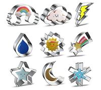 Weather Cookie Cutter Set for Baking - 9 Piece - Rainbow Cloud Lightning Bolt Raindrop Sun Shooting Star Moon Snowflake Cookie Cutters Shapes Molds for Kids Holiday Birthday Party Supplies Favors