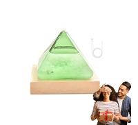 Weather Glass - Decorative Green Glass Barometer, Crystal Storm Pyramid | USB Storm Display Instrument with Glowing Wooden Base for Home Desktop Weather Watching and Table Modern Climate Monito