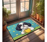 Weather Mats For House A Cute Dog Holding A Cup Of Coffee With Coins Falling Around Doormat Emo Room Decor Personalized Door Mats Outside(50X80CM)