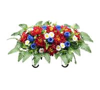 Weather-Resistant Headstone Flowers, Artificial Cemetery Decor, Memorial Saddle for Graves/Tombstones-Wine Red