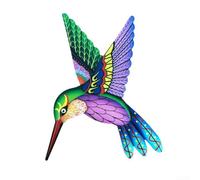 Weather resistant multicolor metal hummingbird wall decor, crafted from wrought iron for outdoor use on garden walls, fences, and patios (Purple)