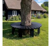 Weather-Resistant Solid Wood Garden Bench & Half-Round Tree Seat - Stylish Outdoor Patio Stool & Versatile Plant Stand (Black) - Ideal for Gardens, Yards & Patios