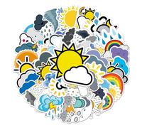 Weather Self-Adhesive Stickers for Kids Teens Boys Girls, Cartoon Vinyl Waterproof Stickers for Laptop Water Bottle Tablet Scrapbook Cup Phone Car Notebook Bike, Cute Decals Pack[Weather - 50Pcs]