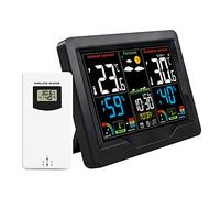 Weather Station Clock, Indoor Outdoor Thermometer for Home Office, 6.29in | color screen, 60m rf range, mold alert, dual alarm, usb power, black