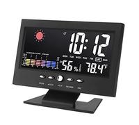 Weather Station Indoor Outdoor Thermometer, LED Color Display Digital Weather Thermometer with Atomic Clock, Forecast Clock Multifunctional Temperature Humidity Alarm Black