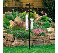 Weather Station,Rain Gauge with Thermometer, Garden Stakes Decor, Waterproof Rustproof Metal Rain Gauges Outdoors Rated for Yard Art Outdoor Lawn Pathway Patio Decorations