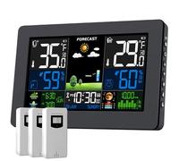 Weather Station Wireless Indoor Outdoor, Digital Outdoor Thermometer with 3 Sensor, Large Display Home Weather Stations with Weather Forecast, Atomic Clock, Barometric Pressure, Moon Phase