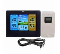 Weather Station Wireless Indoor Outdoor Thermometer,LCD Color Digital Thermometer with Sensor,Weather Station Clock Thermometer Indoor Outdoor Humidity (Neutral - Black)