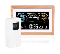 Weather Station with Outdoor Wireless Sensor, Wireless LCD Display Digital Weather Station for Home, Dual Alarms, Date Time, Temperature, Humidity, Barometer, Weather Forecast
