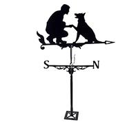 Weather Vane Garden Metal Weathervane with Roof Mount Wind Direction Indicator Retro Man and Dog Shape Weathercock Creative Stainless Steel Home Decor Ornament Gift for Farm Yard