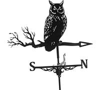 Weather Vane Wind Vane Wind Direction Indicator Measuring Vintage Hollow Out Metal Owl Windvane For Outdoor Roof Garden Mount Yard Decor Black