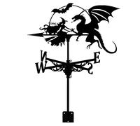 Weather Vane Witches and Dragons Sculptures Farm Scene Weathervane with Coating Metal Wind Direction Indicator for Outdoor Roof Garden Nice Decorations