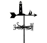 Weather Vane with Boat or Ship Metal Silhouette Ornament Roof Mount for Garden Fence & Shed Outdoor Farm Scene Yard Patio Decorations Wind Direction Indicator,Sloop & Lighthouse