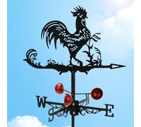 Weather Vane with Holder, Retro Rooster Design, Robust Metal Wind Vane for Weather Forecast, Metal Cockerel Weathervane for Wind Direction Indicator and Roof Decoration