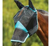 WeatherBeeta ComFiTec Deluxe Fine Mesh Mask with Ears & Nose, Black/Turquoise, Warmblood
