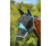 WeatherBeeta Fly Mask ComFiTec Deluxe Fine Mesh with Ears & Nose, Black/Turquoise, Small Pony
