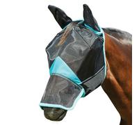 Weatherbeeta Comfitec Deluxe Fine Mesh Mask With Ears and Nose Black/Turquoise - Small Pony