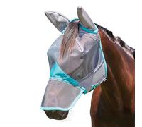 Weatherbeeta Comfitec Deluxe Fine Mesh Mask With Ears and Nose Grey/Turquoise - Warmblood