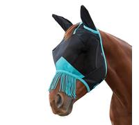 WeatherBeeta Comfitec Deluxe Fine Mesh Mask with Ears and Tassels Black/Turquoise - Small Pony