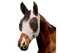 WeatherBeeta ComFiTec Deluxe Stretch Fly Mask with Ears, White/Burgundy Bit Print, Extra Extra Small