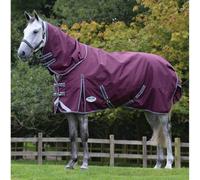 WeatherBeeta ComFiTec Plus Dynamic II Detach-A-Neck Medium/Lite Horse Turnout Rug, Maroon/Grey/White, 6'6